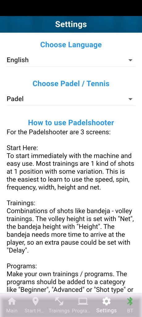 PadelShooter training app drill library on a smartphone
