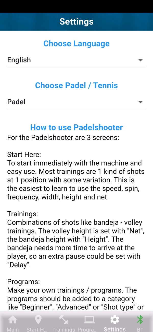 PadelShooter training app drill library on a smartphone